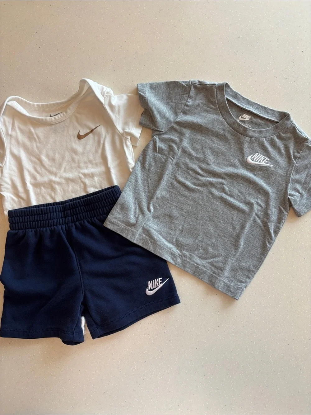 Nike Kids Short Sleeve Tee, Onsie & Shorts - White, Gray & Navy
